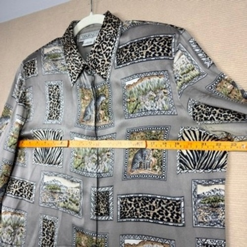 Vintage Starington Silk Safari Animal Print Blouse Leopard Zebra Grey Size 14 - Picture 4 of 10